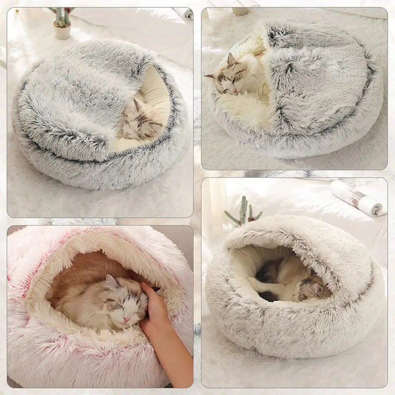 Happy Canine™ Cave Bed – Soft Plush Pet Mattress with Cover, Round Sleeping Nest Cave for Small Dogs & Kittens