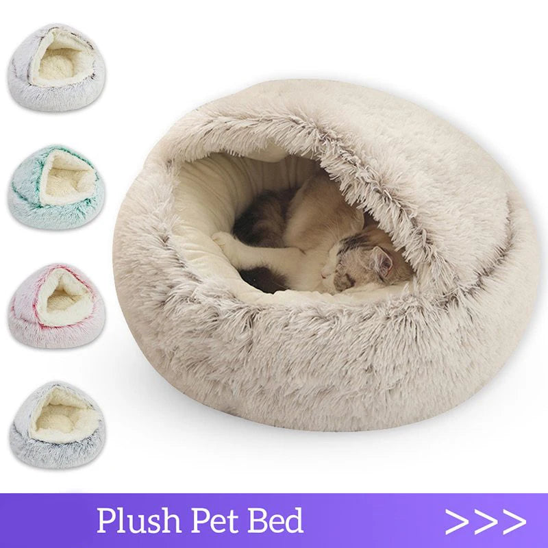 Happy Canine™ Cave Bed – Soft Plush Pet Mattress with Cover, Round Sleeping Nest Cave for Small Dogs & Kittens