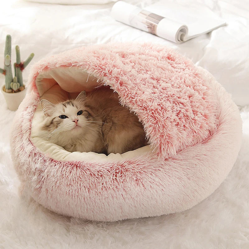 Happy Canine™ Cave Bed – Soft Plush Pet Mattress with Cover, Round Sleeping Nest Cave for Small Dogs & Kittens
