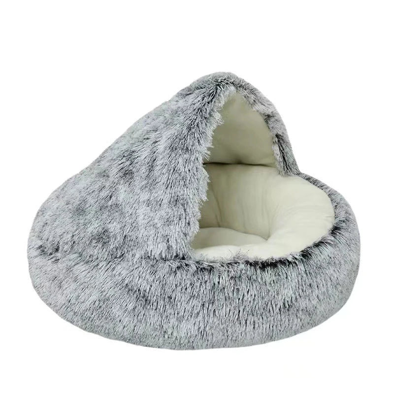 Happy Canine™ Cave Bed – Soft Plush Pet Mattress with Cover, Round Sleeping Nest Cave for Small Dogs & Kittens