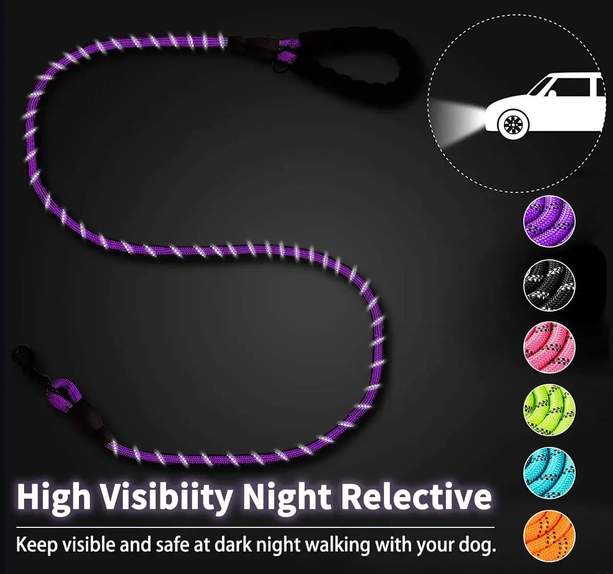 Happy Canine™ Strong Reflective Dog Leash – Durable Pet Leash for Small, Medium, and Large Dogs